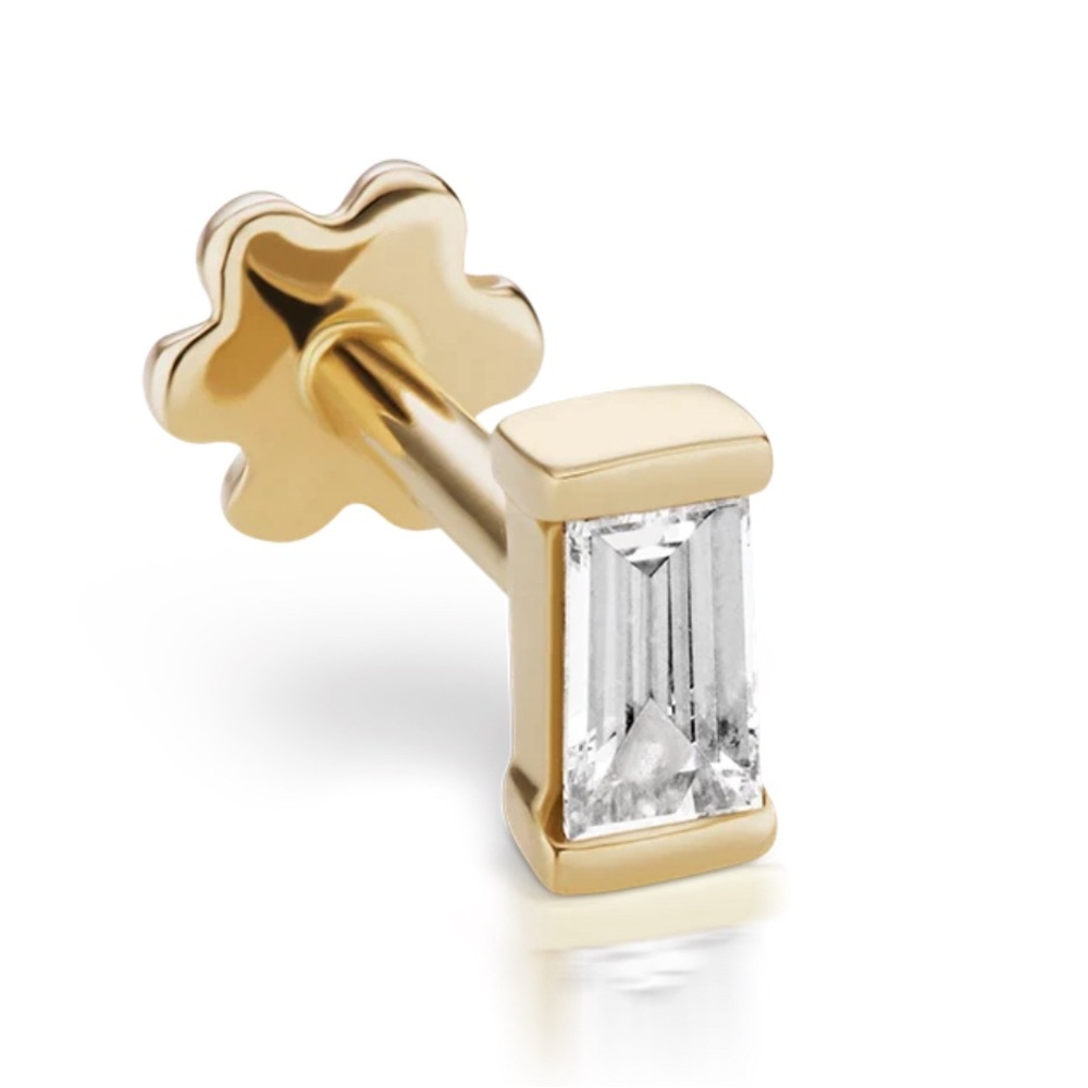 MARIA TASH Yellow Gold Diamond Baguette Threaded Stud Earring